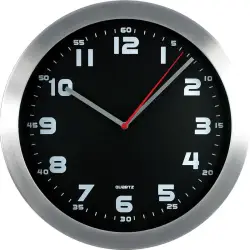 Zegar ścienny MPM aluminiowy, 29,5cm srebrny z czarną tarczą E01.2482-600879