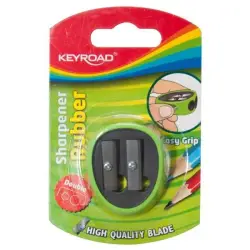 Temperówka KEYROAD plastikowa podwójna z gumką blister mix kolorów-626305